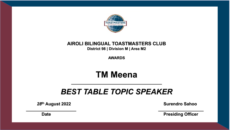 Best Table Topic Speaker